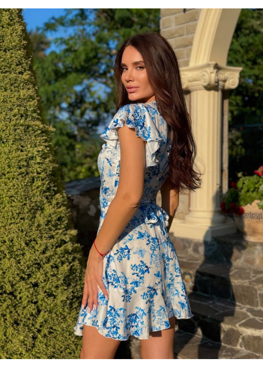Шовкова сукня довжини міні на запах з ніжним принтом